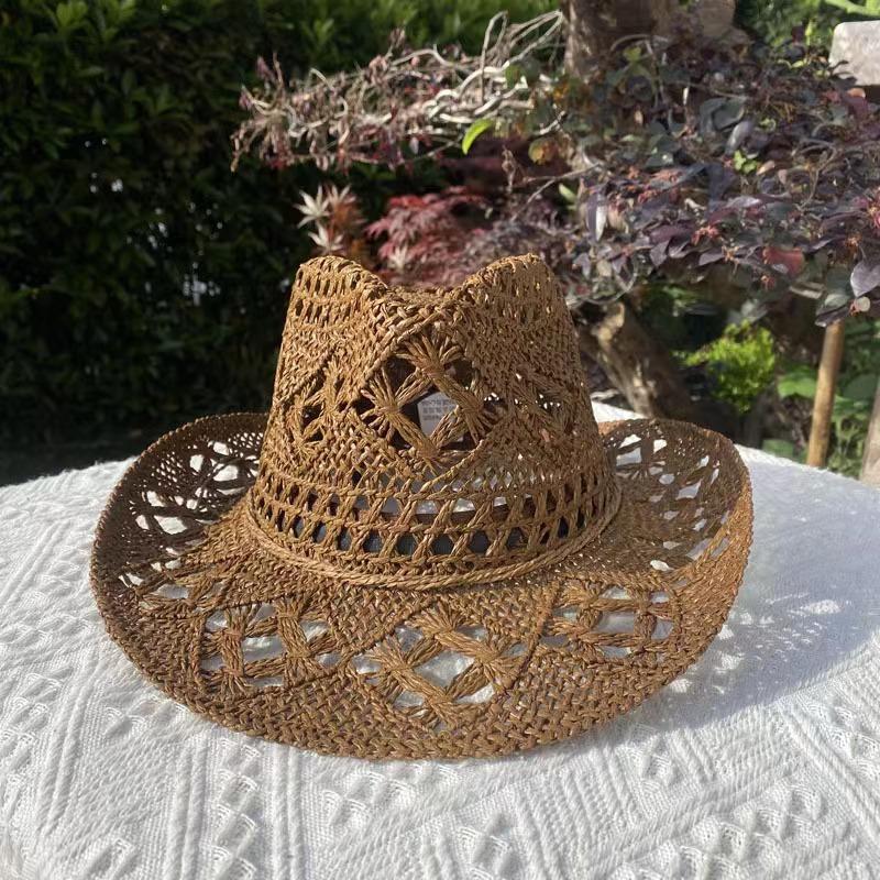 

Men Western Cowboy Straw hat women Fashion Large Brim red straw hat Party Outdoor summer cowgirl Sun Jazz Hat sombrero vaquero 56-58