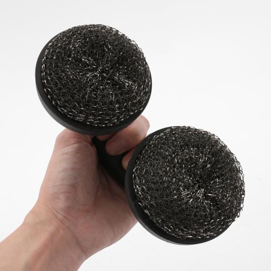 Stainless Steel Wire Brush Two Steel Wire Ball Brushes Ergonomic Handle Cookware Cleaning Brush for Kitchen Cleaning