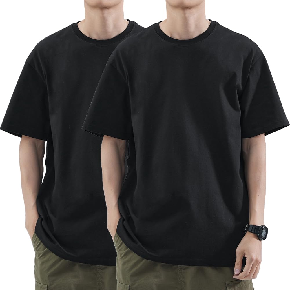 

HOTIAN Men s Short Sleeve T-Shirts, 2-Pack, 100% Cotton Crew Neck, Soft, Breathable, Moisture-Wicking, Casual Outing T-Shirt (Black, Size M)