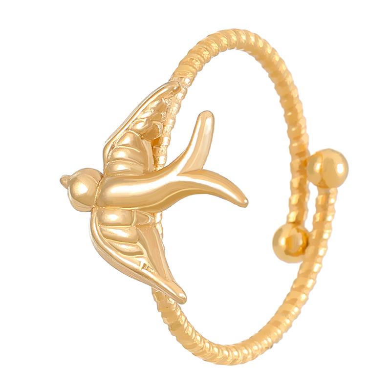 Minimalist 18K Gold Color Plated Angel Wings Peace Dove Wings Open Rings Trendy Waterproof Stainless Steel Jewelry