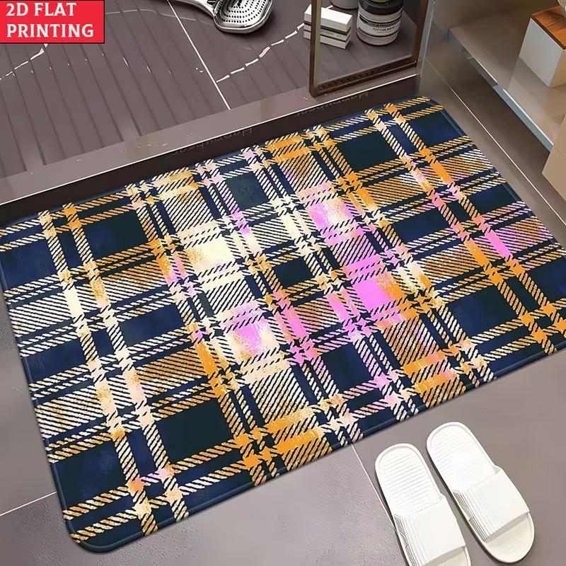 Vintage Tile Door Mat Geometry Pattern Entrance Rug Soft Non-Slip Checkerboard Pattern Welcome Mat Nordic Modern Home Decor