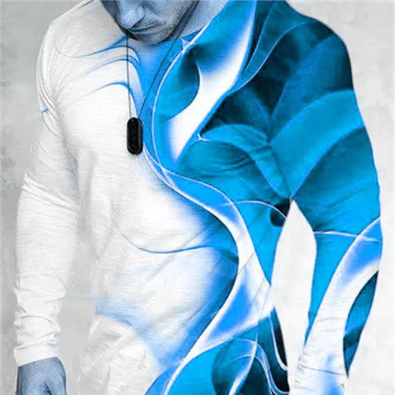 Långärmade Tie-dye Herr Mode T-shirts Vår Höst 3D Gradienttryck Street Style Herr T-shirts 6XL Plus Size Lediga Toppar