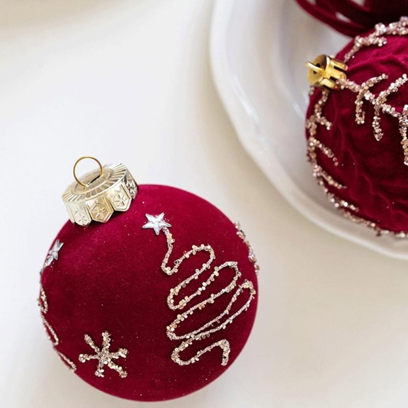 3Pcs Elegant Christmas Tree Baubles with Glitters and Pearls Festival Hanging Ornament Daily Use Home Accessory