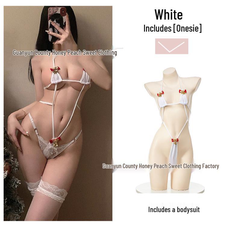 Seductive Lace-up Christmas Bodysuit: Sexy Jingle Bell Bikini Sleepwear