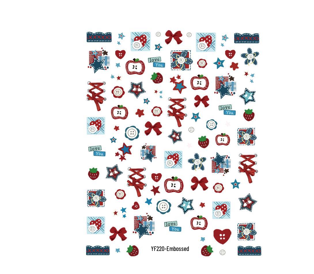 

3D Embossed Red Denim Nail & Bow Stickers for DIY Art & Phone Cases Elegant individual packaging【7.2*9.3cm】