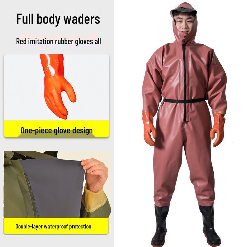 PVC Full Body Fishing Waders - Thickened One-Piece Wading Pants for Fishing and Lotus Root Digging
