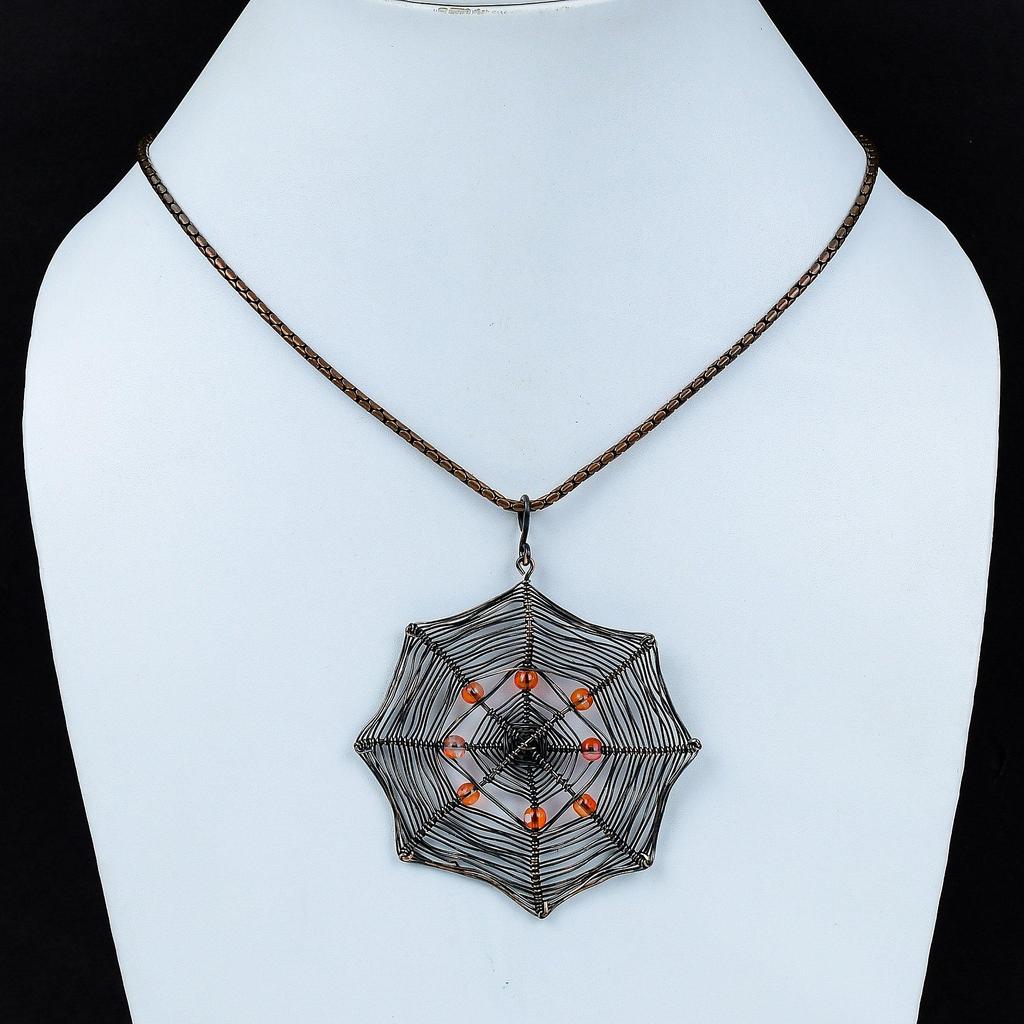 Spider Web Shaped Honey Topaz Gemstone Pure Copper Wire Wrapped Handmade Pendant Jewelry