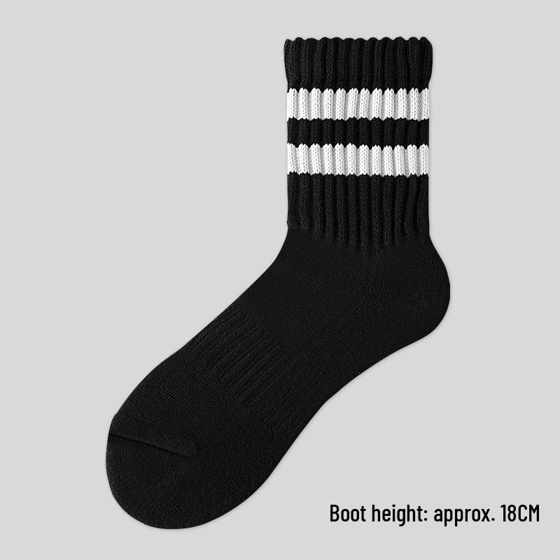 Herren Verdickte Baumwoll-Mittelschaftsocken - Gestreift, Schweißabsorbierend, Ideal für Herbst-/Wintersport und College-Stil.