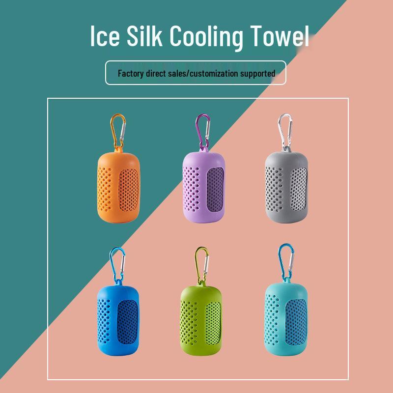 Custom Logo Quick-Dry Cooling Towel with Silicone Sleeve for Outdoor Fitness