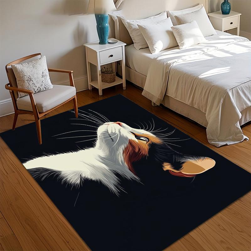 1pc Cute Calico Cat Rug Realistic Feline Pattern Non Slip Floor Mat for Living Room Bedroom Pet Lover Home Decor Carpet