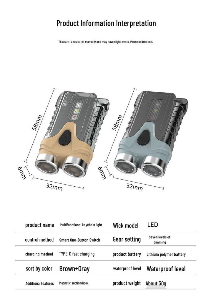 Compact Waterproof Multi-Function Keychain Flashlight with Magnetic Base and Emergency/Bike Warning Light