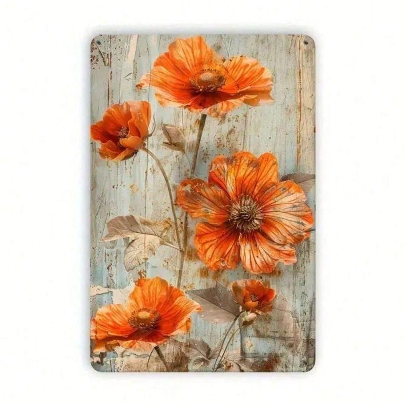 Vintage Poppy Metal Poster Wall Art for Living Room