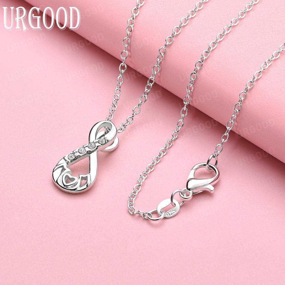 

925 Sterling Silver Figure Eight Shape AAA Zircon Necklace Fashion Jewelry 45cm