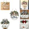 Floral Pattern Wooden Door Sign 2D Flat Hanging Wooden Board Round Doorplate Holiday Decorating