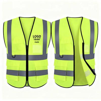 Customizable High-Visibility Reflective Safety Vest with Multi-Pockets and Fluorescent Warning