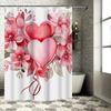 Watercolor Heart And Flowers Waterproof Shower Curtain