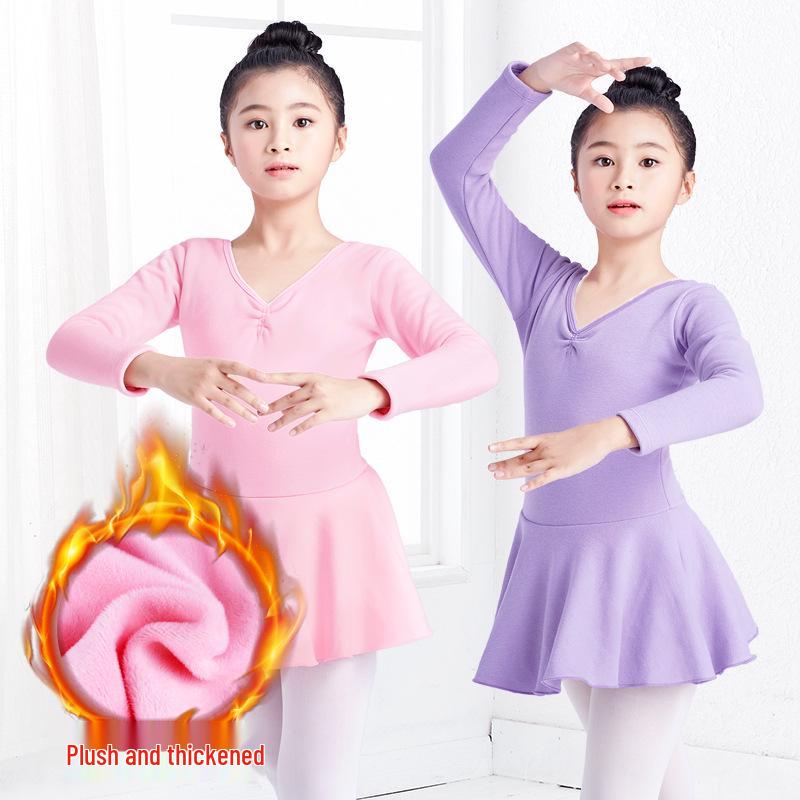 Toddler Girls' Long Sleeve Fleece Dance Leotard for Winter Practice and Exams
