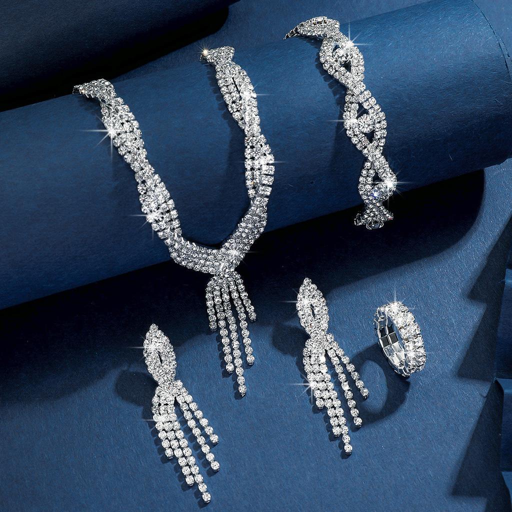 Women's Fashion Copper Claw Chain Hollow Tassel Necklace Earrings Bracelet Ring Jewelry Set Wedding Banquet Party Holiday Gift