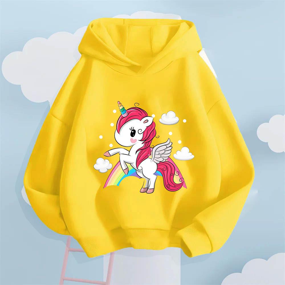 Creative Rainbow Horse Pattern Children's Sweatshirt for Boys and Girls Youthful Style Casual Plush Hooded Sweatshirt