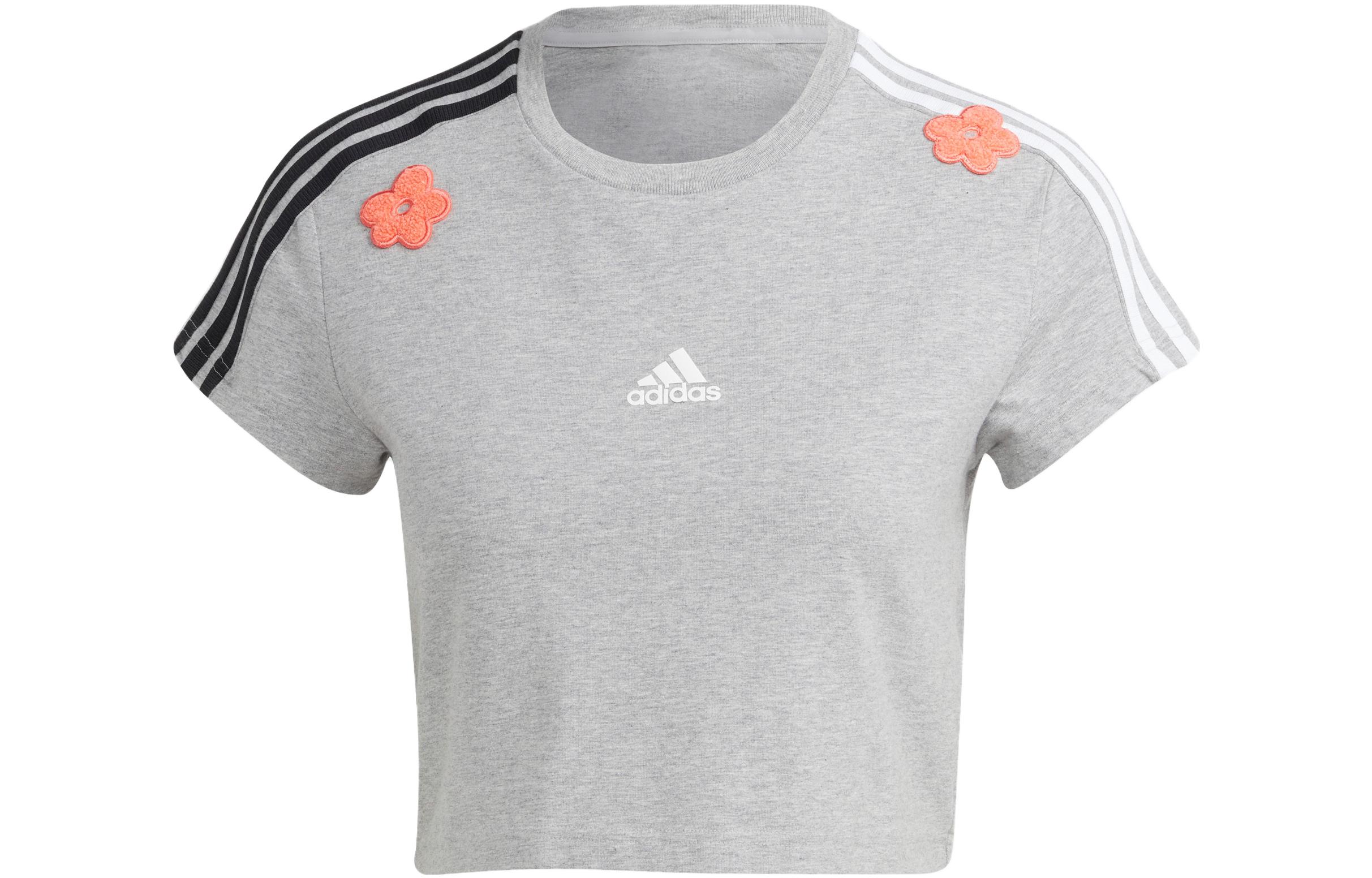 Adidas Crop Tops Women s Medium Heather Gray Crew Neck Moderate IC0027 S