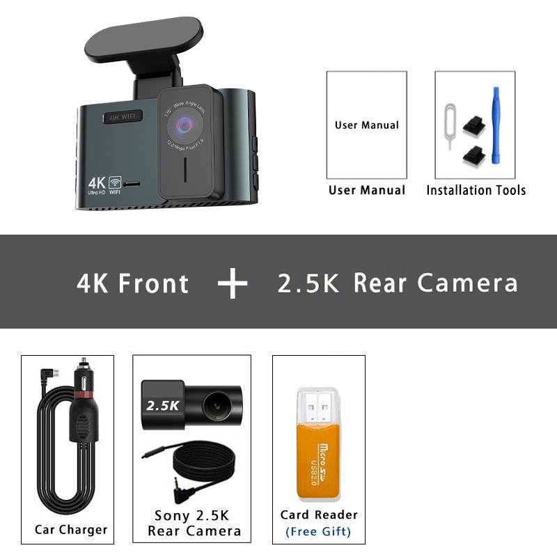 Front 4K And Rear 2.5K Dash Cam Built In WIFI GPS Dual Lens Mini CAR DVR 24H Parking Monitor Black Box Room Camera Night Vision
