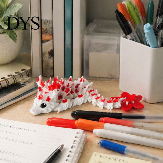 Flexible Fantasy Animal Toy 3D Printed Cherry Blossom Dragon Toy, Articulated Flower Figurine, Floral Ornament Movable Joints Mythical Creature Model