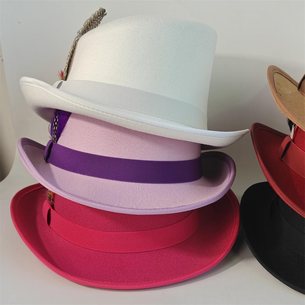 Sloping Top Man Fedora Unisex Gentleman Cosplay Derby Bowler Hat British Shape Hat Autumn Winter Magic Hat Feather Accessories