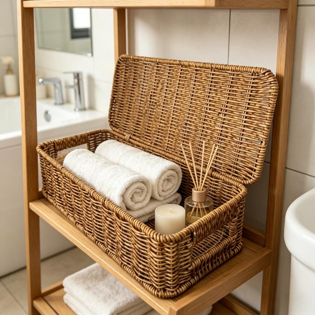 Handwoven Imitation Rattan Wine Basket with Lid Rustic Farmhouse Storage Box for Home Hotel Kitchen Bar Decor Wine Gift Basket