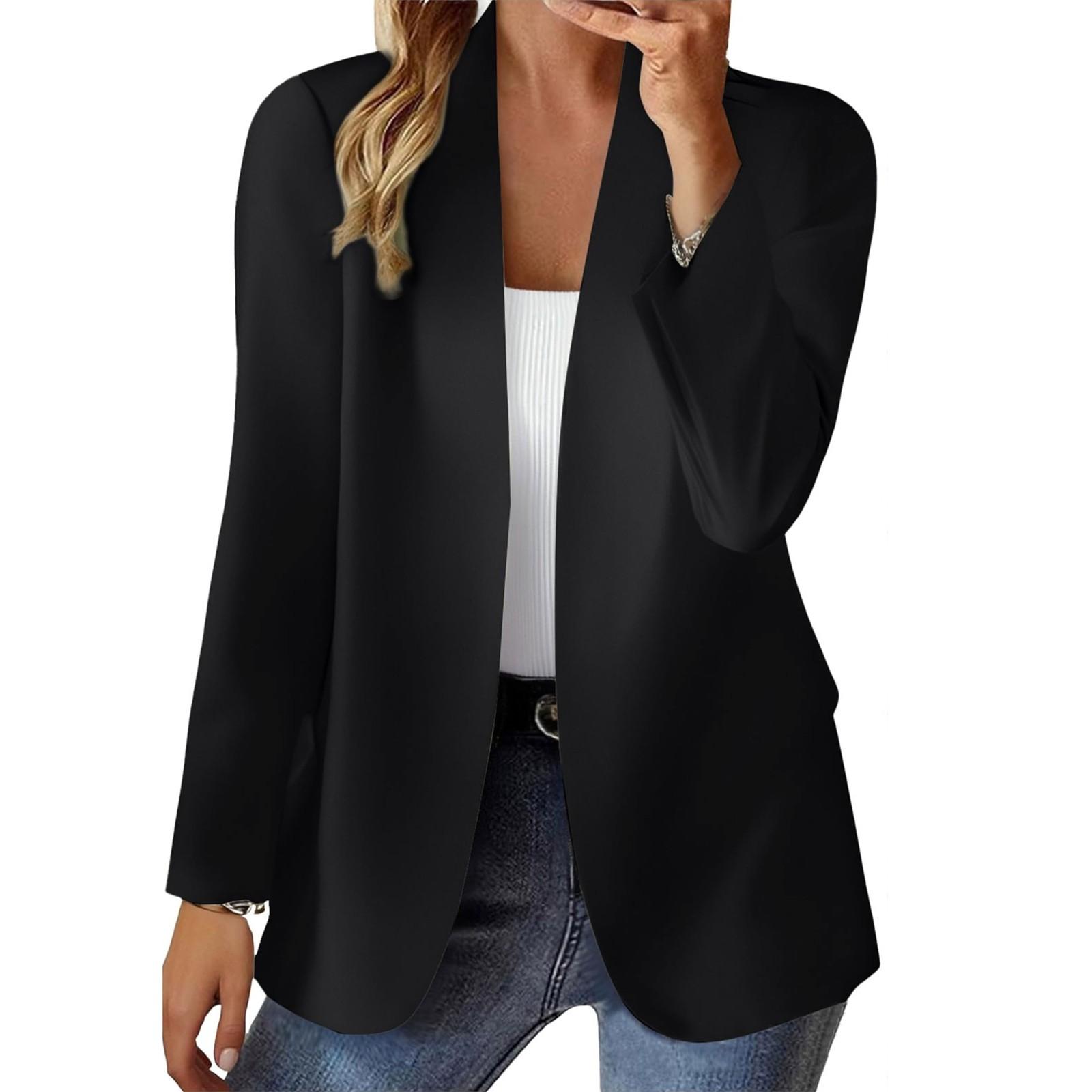 

Жіночий Модний Кардиган з Довгим Рукавом та Відкритим Передом, Діловий Кежуал, Модна Куртка, L чорний
