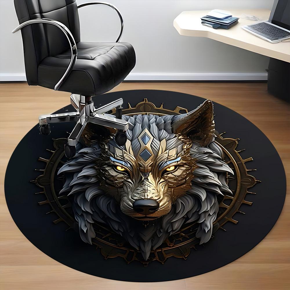 1pc Wolf Emblem Office Round Area Rug, Under Office Chairs Bedroom Living Room Home Decor, Room Deco
