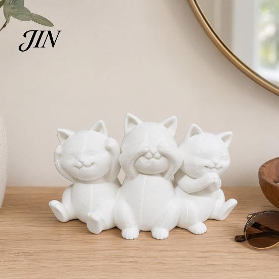 Cat Shaped Desktop Decor Three Wise Cats Figurines, 3D Printed Minimalist Statue for Desk Artistic Statues Decor, Ancient Wisdom Ornament Home Office,