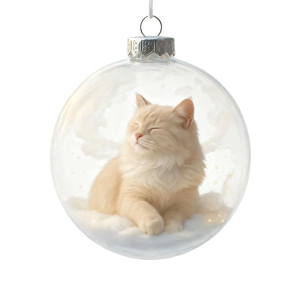 10CM 3D Cat Acrylic Christmas Ball Transparent Glass Ball Pendant Christmas Bubble Glass Ball Christmas Tree Hanging Ornaments