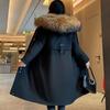 Womens Long Parka Coat Removable Faux Fur Lined Winter Hooded Leather Jacket