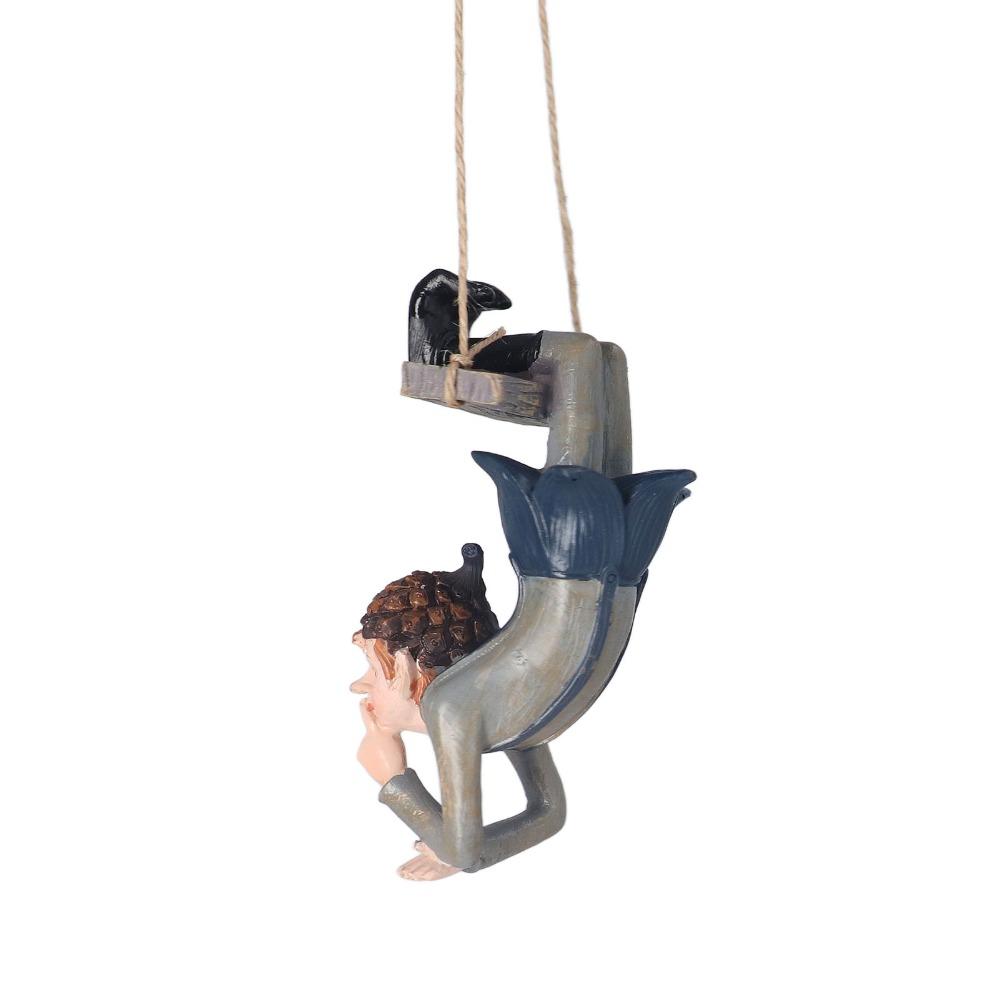 Resin Swinging Elf Figurine Hanging Resin Garden Statue Outdoor Elf Sculpture For Garden