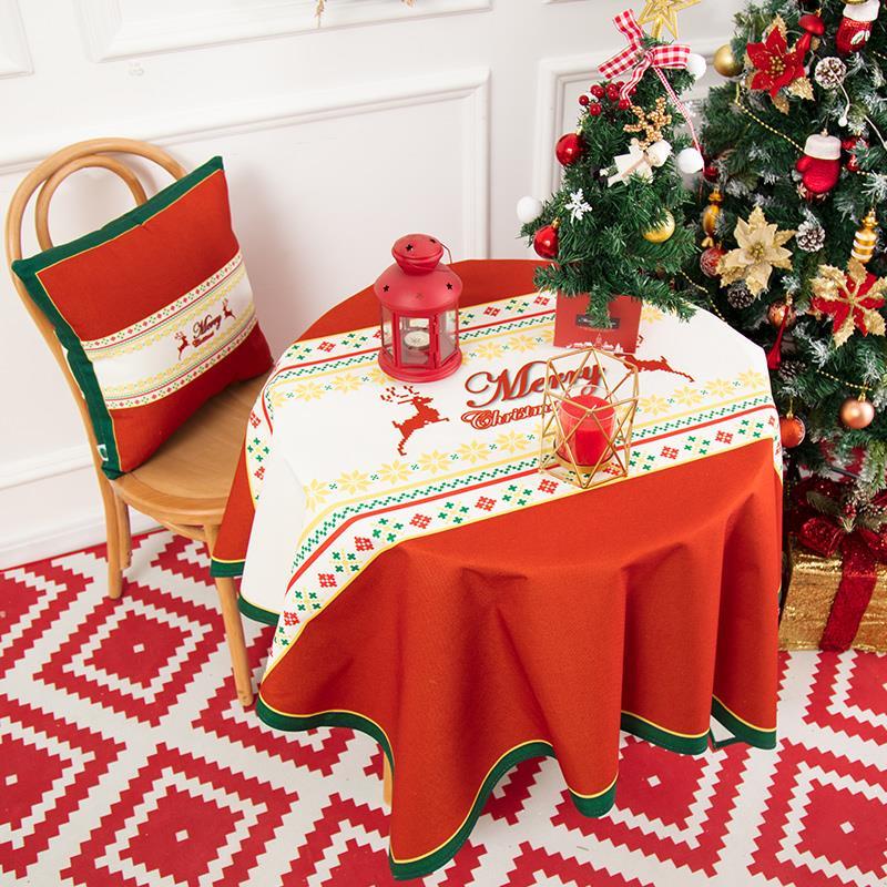 Multi-purpose Christmas Cotton and Linen Tablecloth Small Round Table Long Table Cover Cloth Festive Red New Year Atmosphere Tea Table Cloth