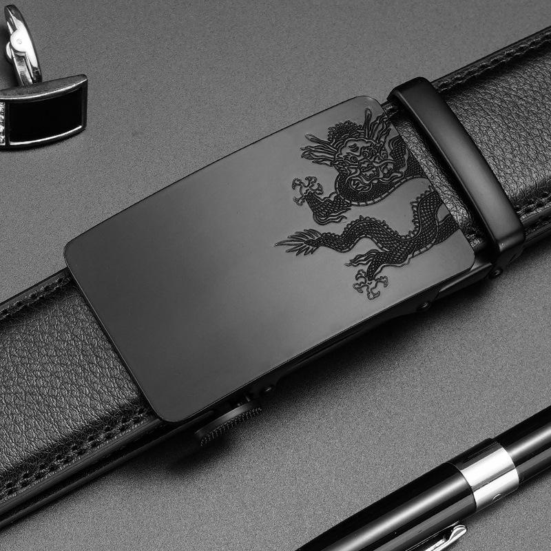 Men's Belt High End Business Leather Belt Automatic Buckle Leather Belt Casual Simple Middle Aged and Young Trousers Belt Men