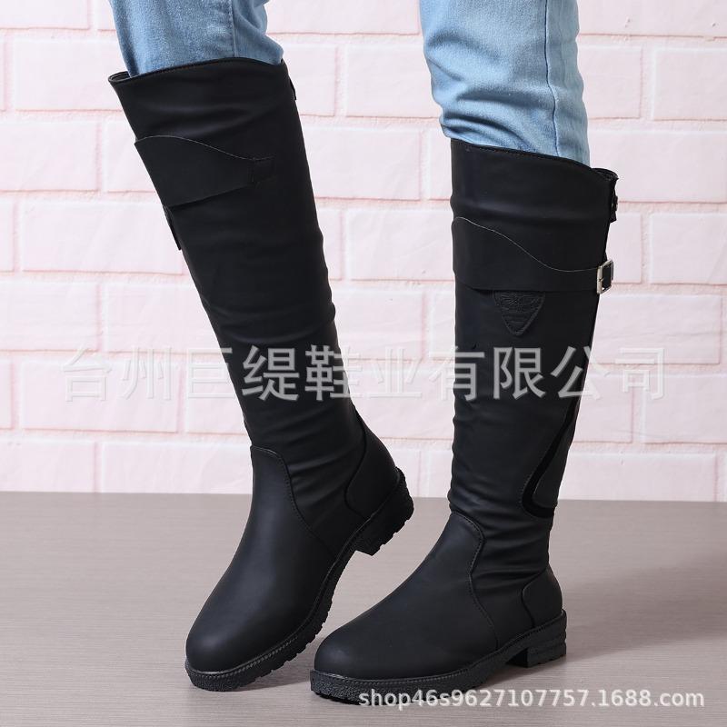 

Осень и зима новая большая размерность высокая труба длинные на плоской подошве с круглым носком женские кожаные сапоги 41 чёрный