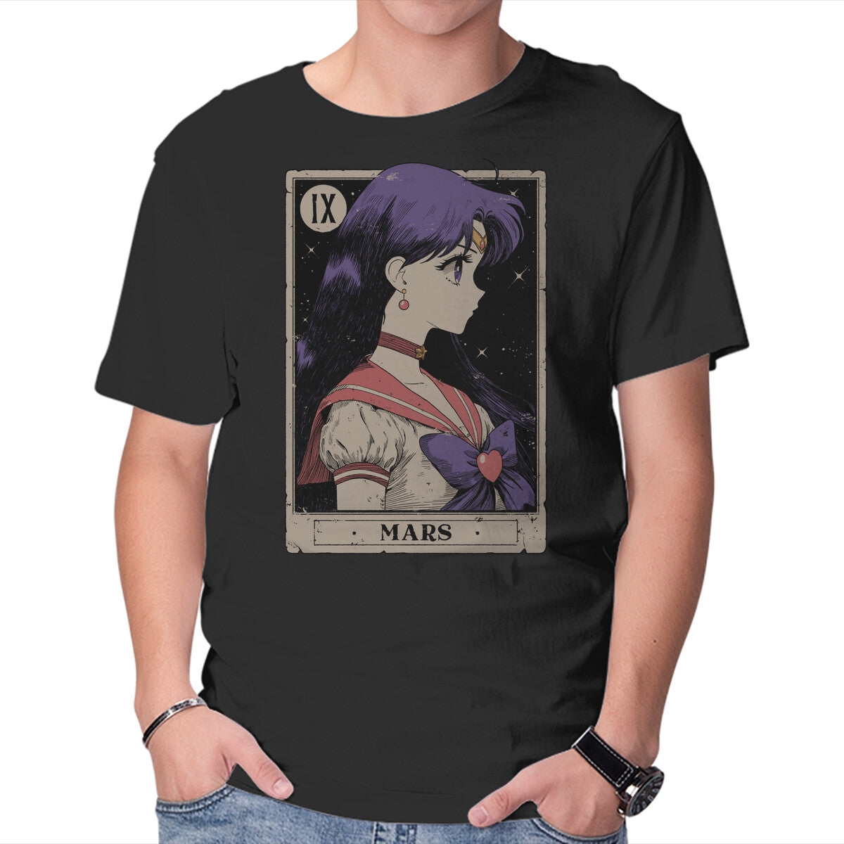 Unisex Crew Neck T-Shirt Mars Card Graphic Short Sleeve Casual Tee M