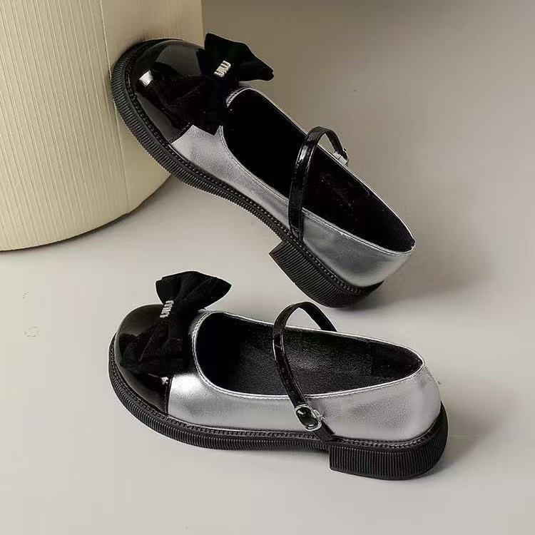 Mary Jane Small Leather Shoes Women's Autumn New Bow with Light Thick Heel Single Shoes