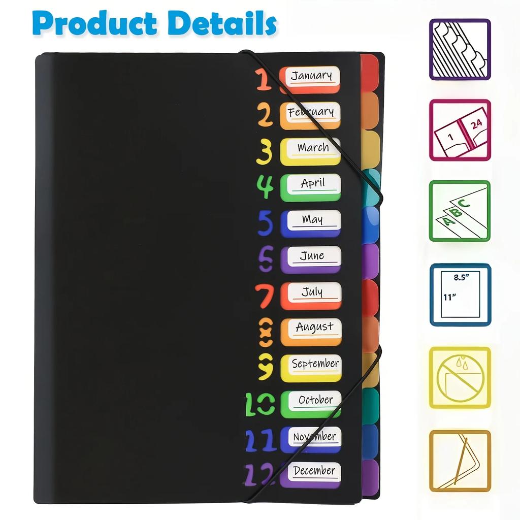 1pc Colorful Label A4 Folder with Monthly Dividers - Document Organizer, Suitable for Schools, Offices and Homes - Color-coded