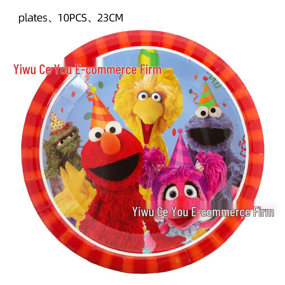 Sesame Street Birthday Party Tableware Set: Disposable Plates, Cups, and Cute Balloons for Kids' Celebrations.