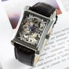 GUCAMEL Quadratische Uhr, transparente hohle mechanische Herrenuhr, manuelle mechanische Mode-Business-Gürteluhr