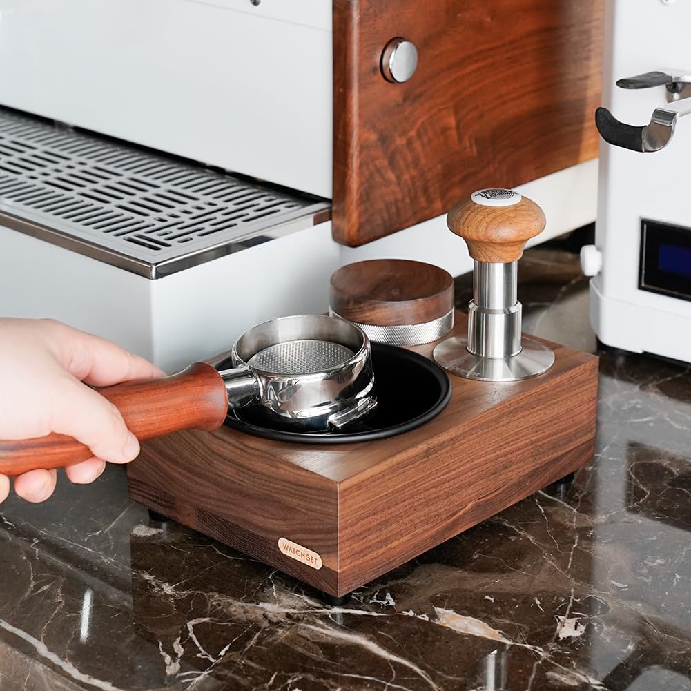 Watchget Knock Box Espresso Knock Box Knock Box Tamper and Distributor Stand Storage Compatible with Walnut Coffee Knock Box Coffee Residue Bucket