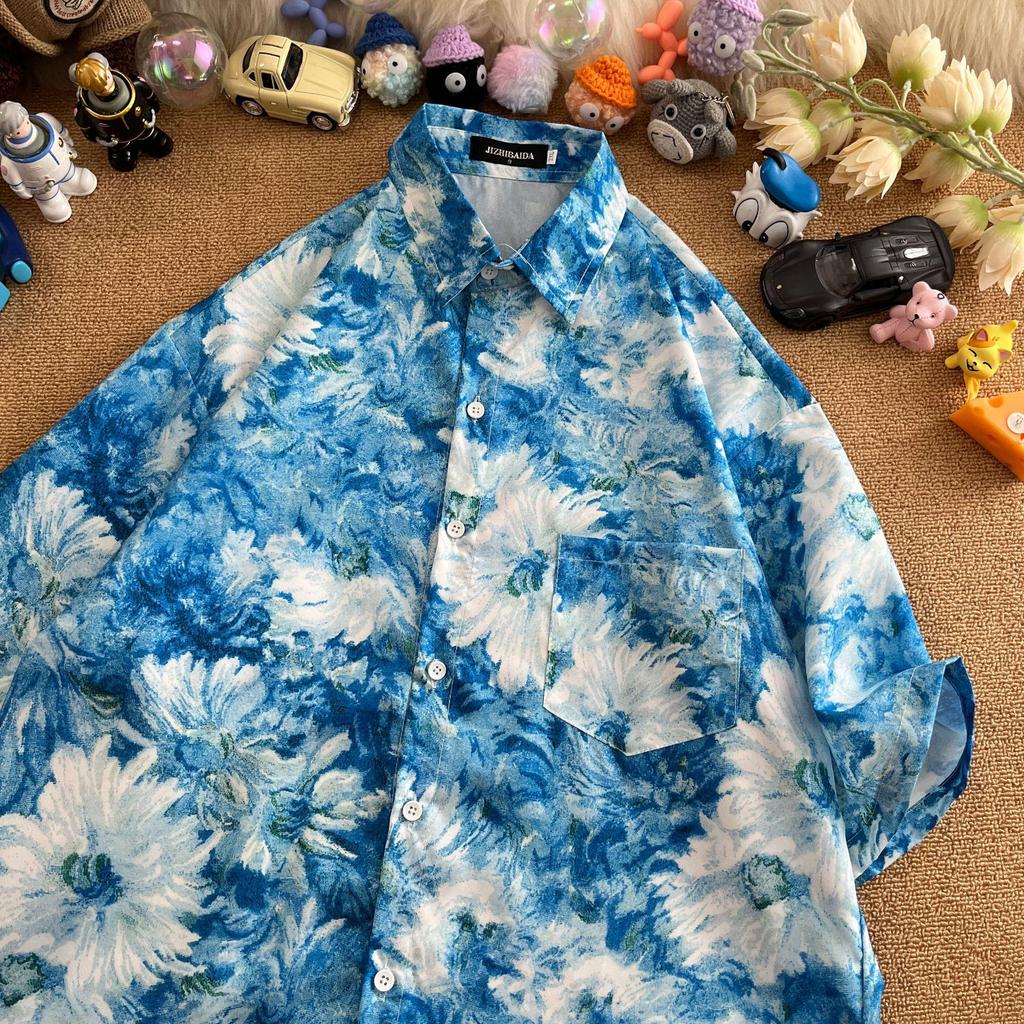 Hong Kong Style Vintage Sunflower Floral Shirt - Unisex Casual Short Sleeve