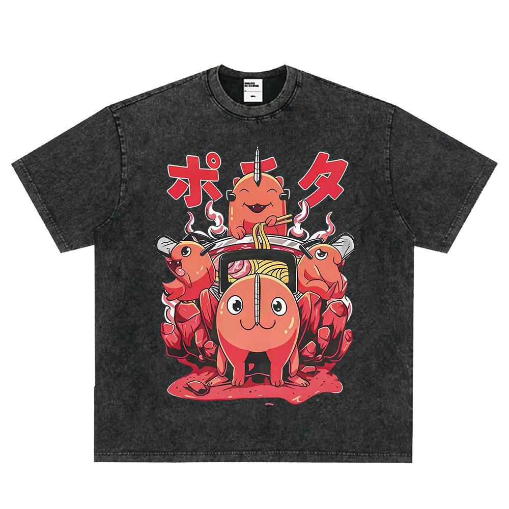 Japanese Anime Chainsaw Man Kobeni Metal Denji Tshirt Vintage Washed Manga Graphic T Shirts Unisex Couples Short Sleeve T Shirt