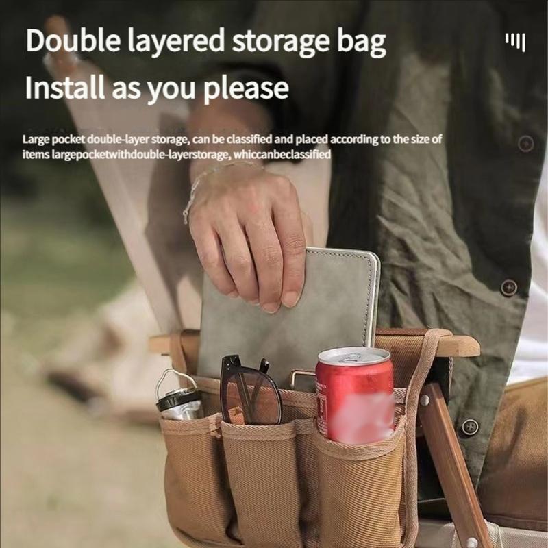 Outdoor Seat Organizers Bag with Triple Pockets Canvas Texture Effortlessly Attachments Foldable for Travel Storage