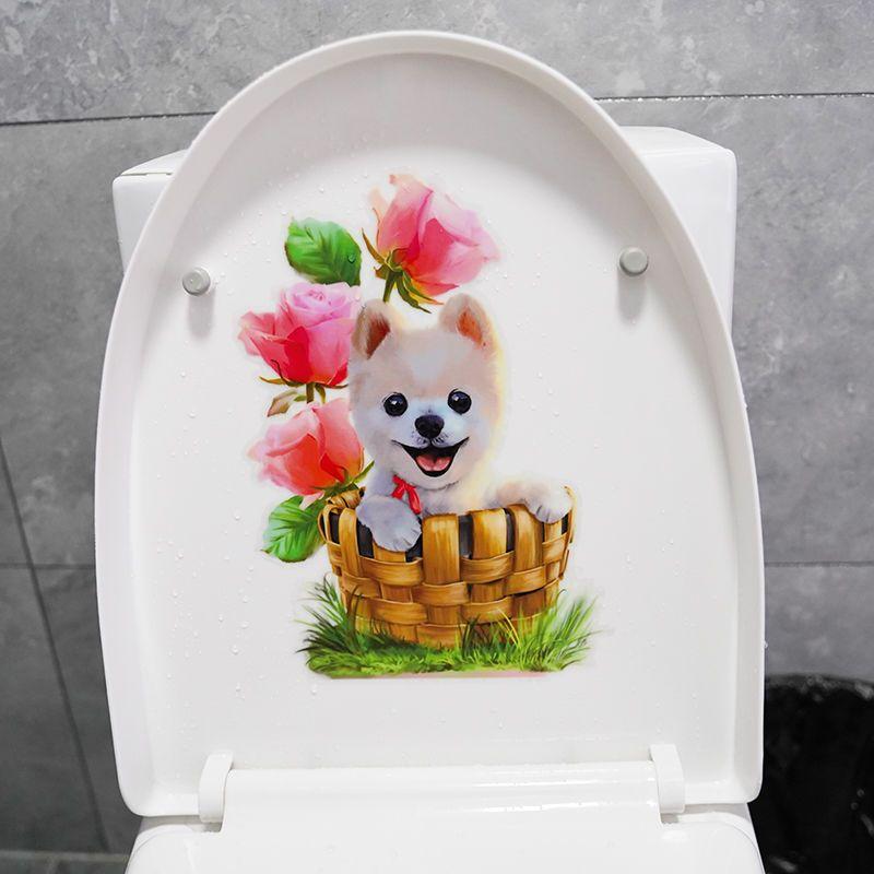 Lovely Cartoon Dog Bathroom Toilet Stickers Modern Decorative Home Stickers Waterproof Decal Self-adhesive