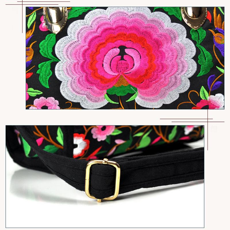 Bohémské ženy Květinová vyšívaná plátěná kabelka Vintage Dámské Ležérní Etické Boho Nákupní taška na zip přes rameno