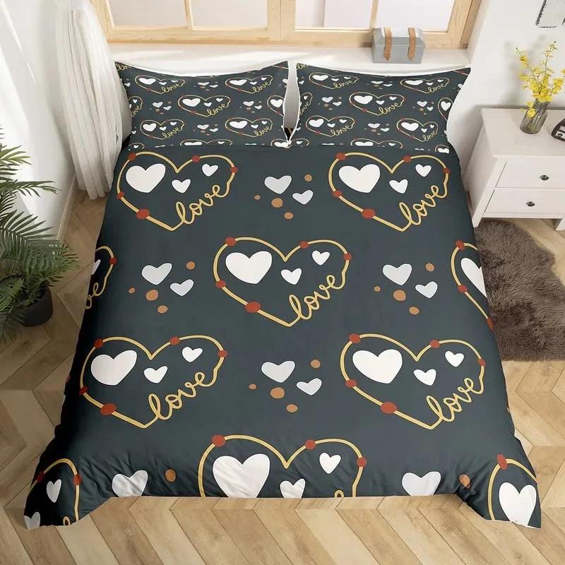 Comforter Love Heart Romantic Bedding Set Microfiber Valentine'S Day Full King For Boys Girls Adults Bedroom Decor