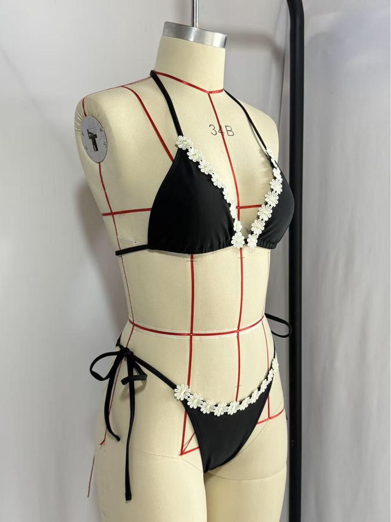 2026 Cross-Border European & American Lace Tie-Up Triangle Bikini Swimwear